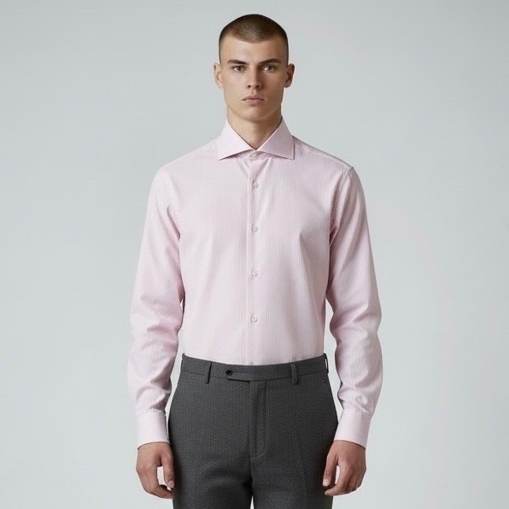 Suitsupply Dress Shirt Mens 42–16.5 Pink‎ Pinstripes Two Ply Cotton Tailored Fit